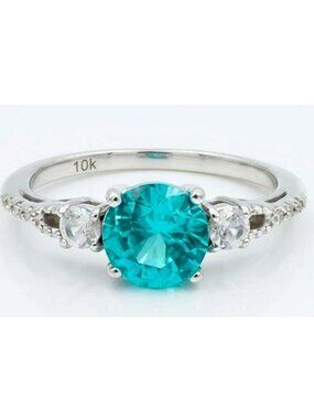Genuine 1.08 Cts Paraiba Tourmaline & Diamond Ring SOLID 10k White Gold